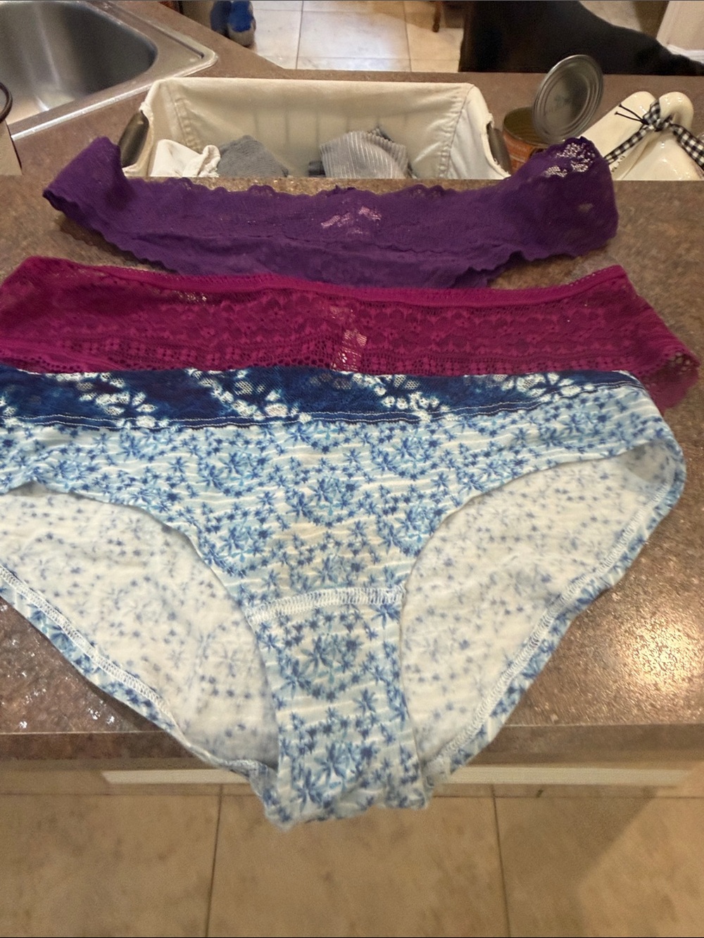 5/$25 Victoria secret  Lace & Cotton Bikini Panty lot- Blue, Plum, Purple large